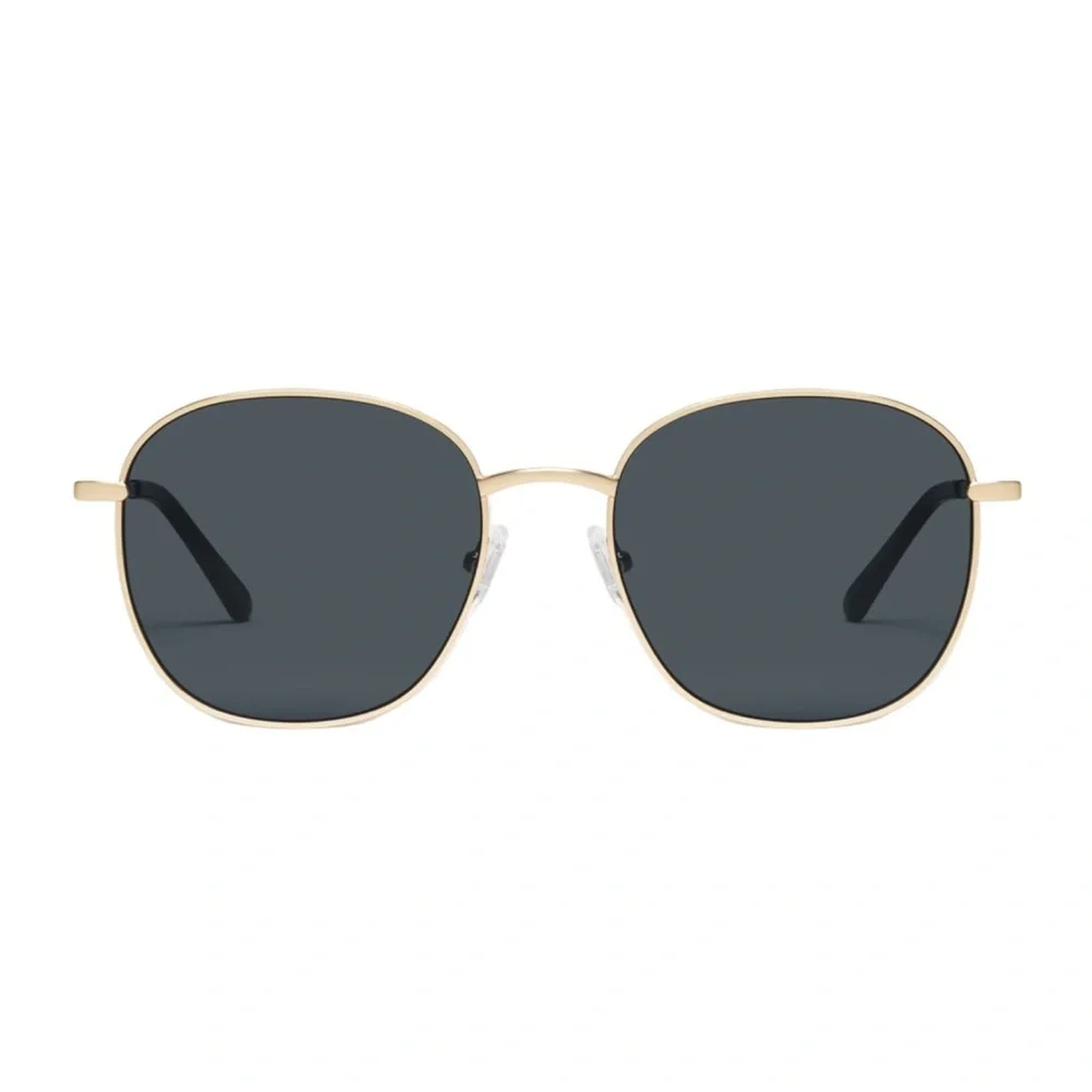 Quay Jezabell Gold Round Metal Frame Sunglasses with Smoke Polarized Lenses